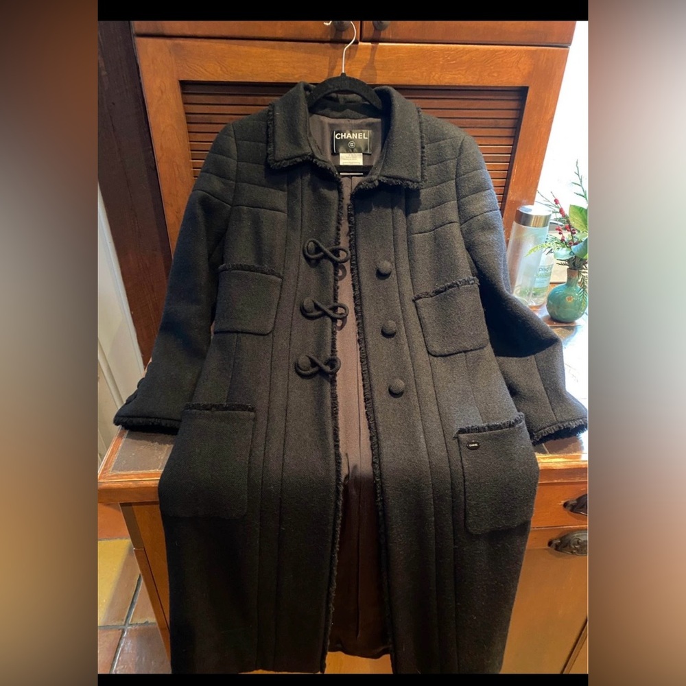 Chanel Black Wool Trench Coat size 38